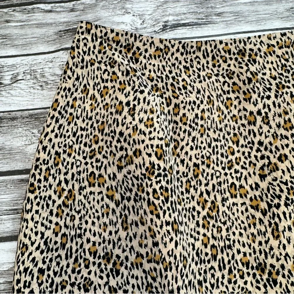 Allison Taylor Petite Silk Leopard Pencil Skirt Beaded Fringe Women’s 8P
